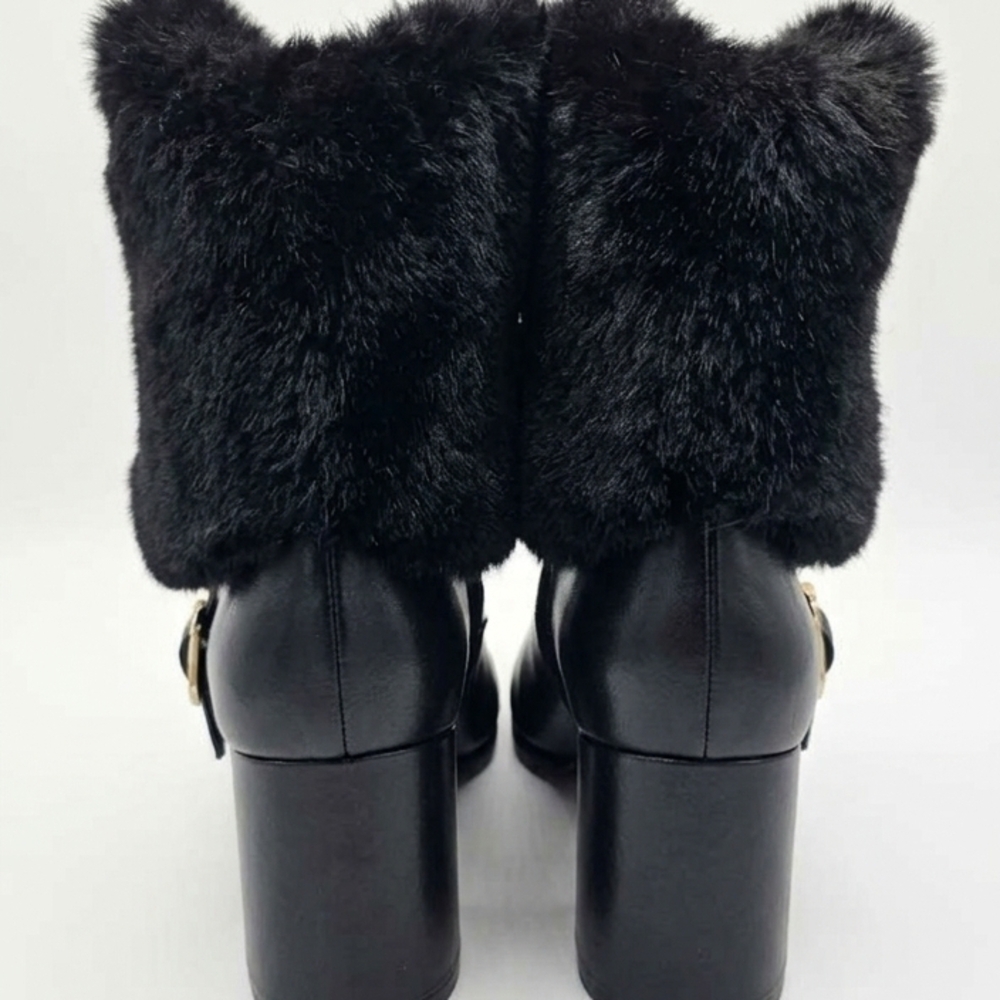 NWOT Vince Camuto Black Leather & Faux Fur Cuff Ankle Boots - Picture 5 of 8